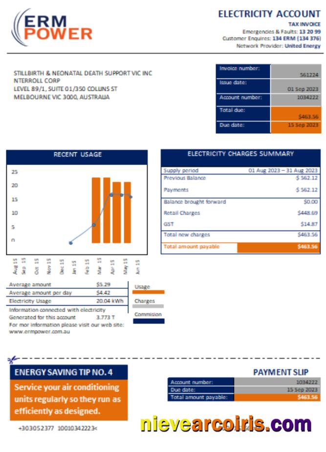 ERM Power electricity proof of address utility business bill
